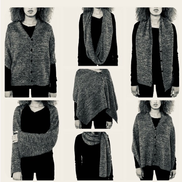 Bench 7-way knit wrap shrug poncho shawl scarlet red yoga scarf w/ black buttons - Picture 3 of 9